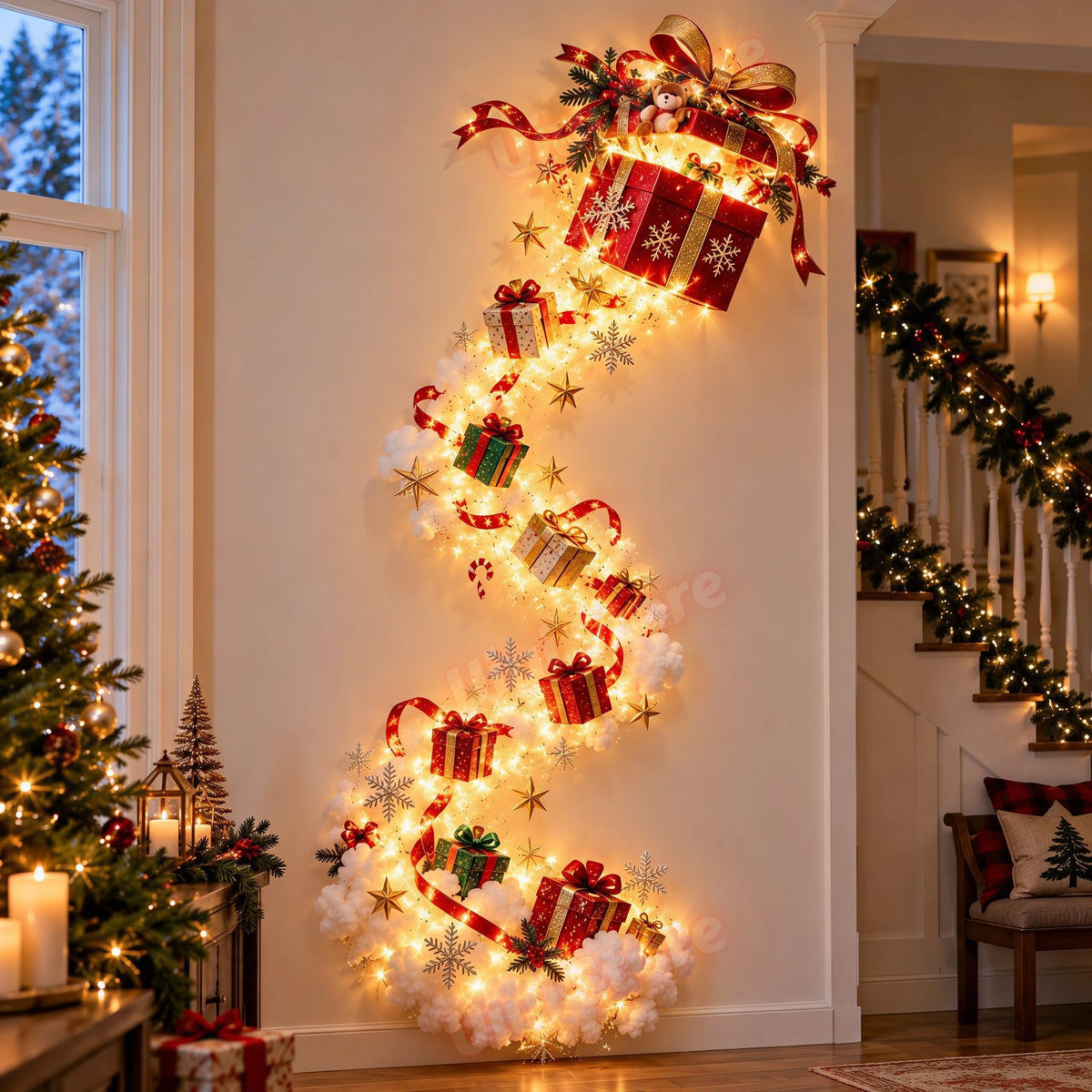 NOIREAM Weihnachtszauber | LED-Wanddekoration mit Weihnachtsmann, Rentieren & Schlitten