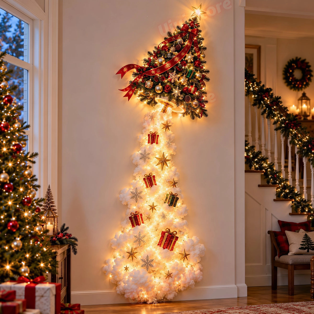 NOIREAM Weihnachtszauber | LED-Wanddekoration mit Weihnachtsmann, Rentieren & Schlitten