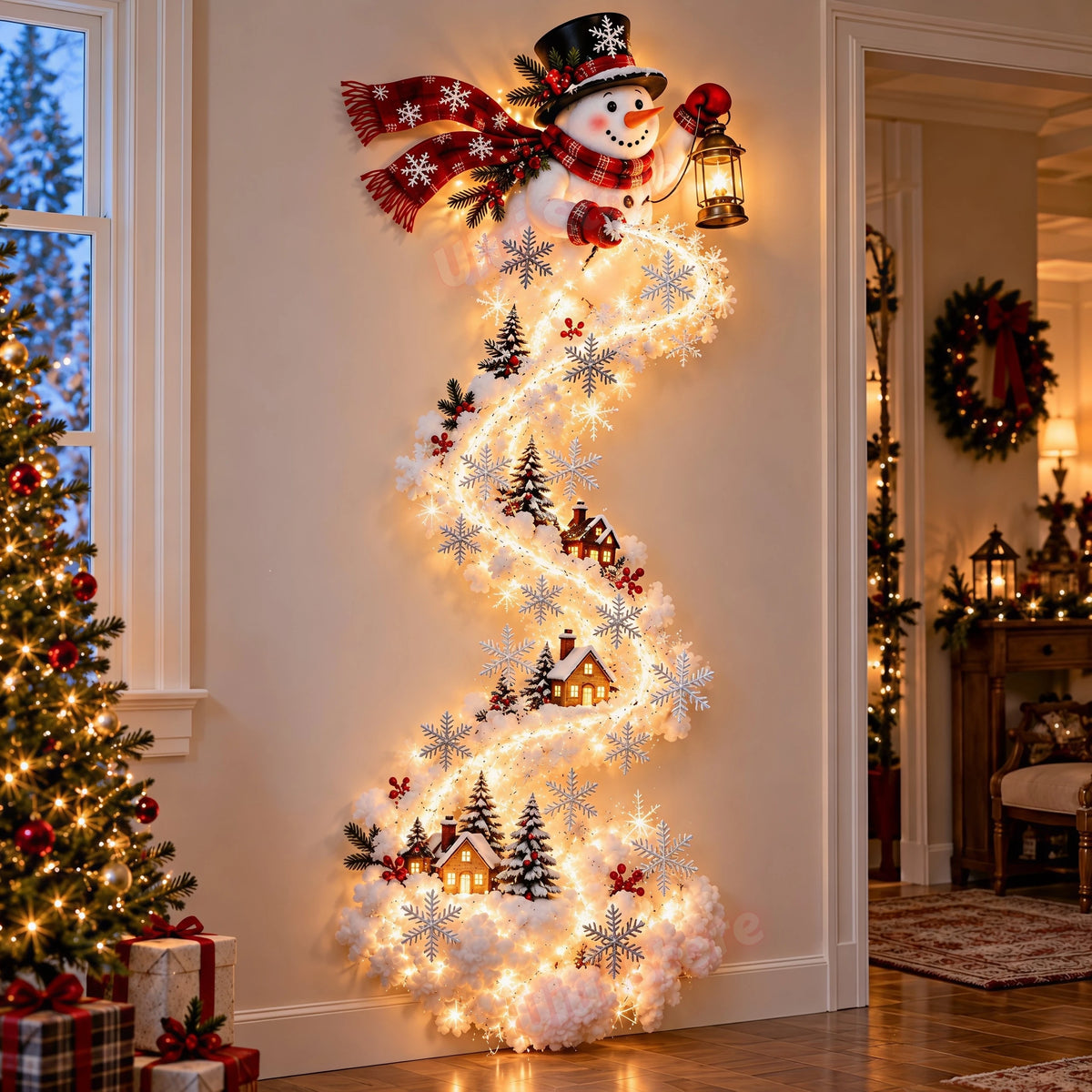 NOIREAM Weihnachtszauber | LED-Wanddekoration mit Weihnachtsmann, Rentieren & Schlitten