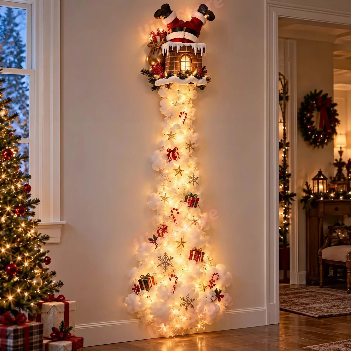 NOIREAM Weihnachtszauber | LED-Wanddekoration mit Weihnachtsmann, Rentieren & Schlitten