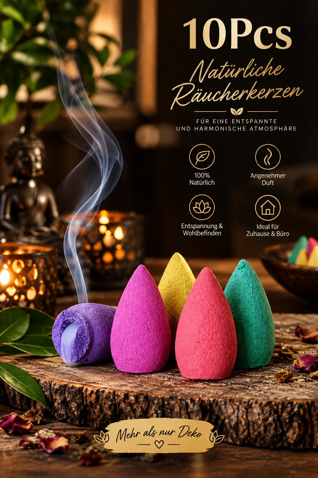 NOIRÉA Duft-Räucherkegel – Rose & Lavendel für Backflow-Räucherbrunnen | Entspannende Atmosphäre & angenehmer Raumduft